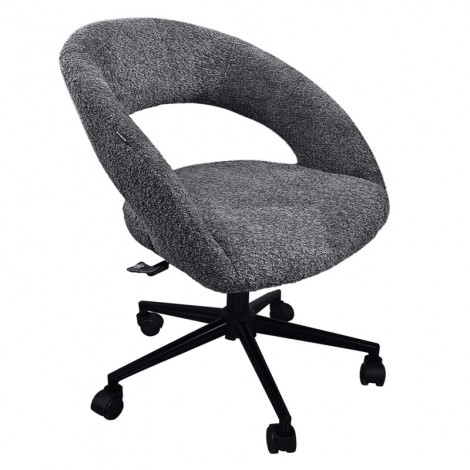 Fauteuil de bureau en tissu bouclette gris avec piètement noir - MARTY|Chaise|Meuble et moi