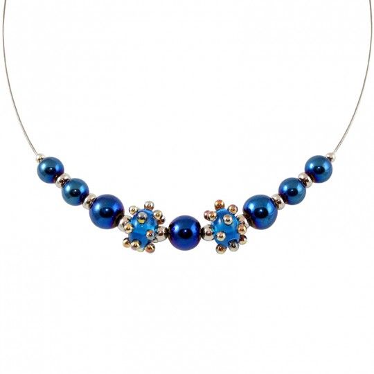 Collier Style Murano et perles d'Hématite bleu