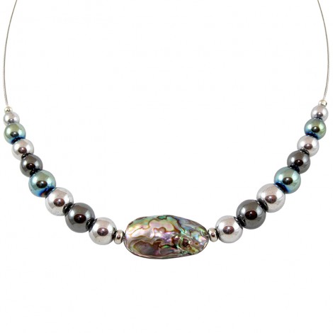 Collier Abalone et perles d'Hématite multicolor