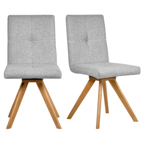 Lot 2 chaises rotatives 180° tissu chiné gris et chêne massif - MAKI|Chaise|Meuble et moi
