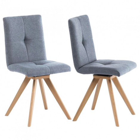 Lot 2 chaises rotatives 180° tissu gris clair et chêne massif - MAKI|Chaise|Meuble et moi
