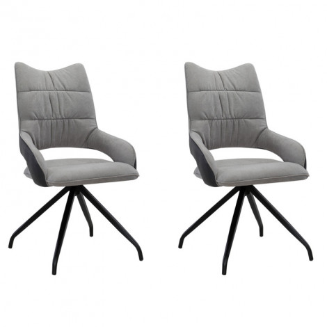 Lot de 2 chaises rotatives en tissu gris clair et pieds métal - MELOW|Chaise|Meuble et moi