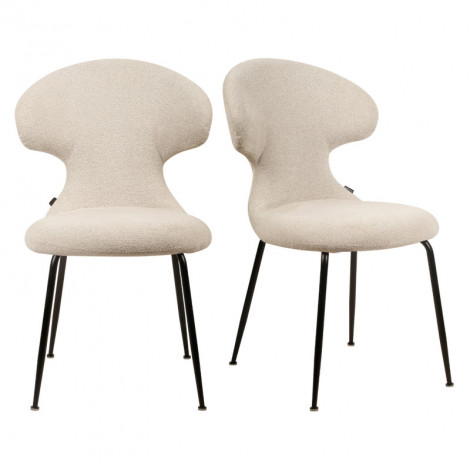 Lot de 2 chaises en tissu doux beige avec pieds en métal noir - GLORIA|Chaise|Meuble et moi