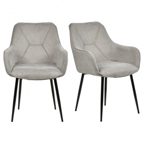 Lot de 2 chaises avec accoudoirs tissu gris clair pieds métal - THEO|Chaise|Meuble et moi