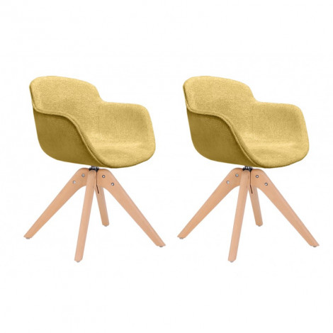 Lot de 2 chaises rotatives en tissu jaune chiné et pieds bois - TWIST|Chaise|Meuble et moi