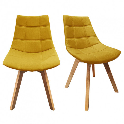 Lot de 2 chaises en tissu jaune surpiqué avec piètement chêne - BETI|Chaise|Meuble et moi
