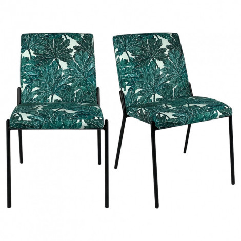 Lot 2 chaises vertes tissu motif feuilles pieds métal noir - OFFICE 1685|Chaise|Meuble et moi