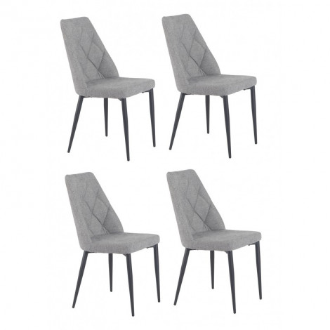 Lot de 4 chaises tissu gris chiné capitonné et pieds métal - RITA|Chaise|Meuble et moi
