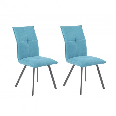 Lot de 2 chaises en tissu bleu avec piètement en métal - ARIA|Chaise|Meuble et moi