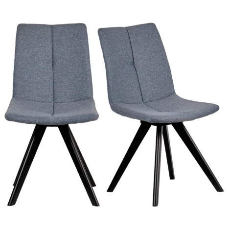 Lot de 2 chaises tissu bleu jean et piètement chêne massif noir - MISU|Chaise|Meuble et moi