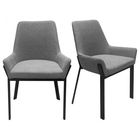 Lot 2 chaises tissu chiné capitonné taupe et pieds métal noir - CERAMIK|Chaise|Meuble et moi