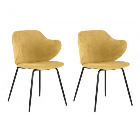 Lot de 2 chaises design en tissu jaune chiné pieds métal noir - VAN|Chaise|Meuble et moi