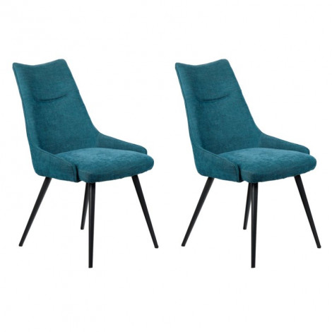 Lot de 2 chaises rembourrées en tissu bleu pieds métal noir - OLBIA|Chaise|Meuble et moi