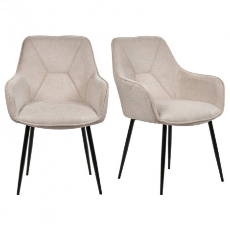 Lot de 2 chaises avec accoudoirs tissu beige et pieds métal - THEO|Chaise|Meuble et moi
