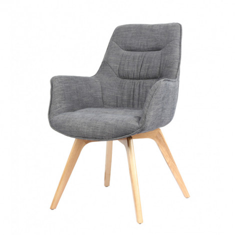 Fauteuil scandinave gris tissu chiné pieds bois - CECILIA|Chaise|Meuble et moi