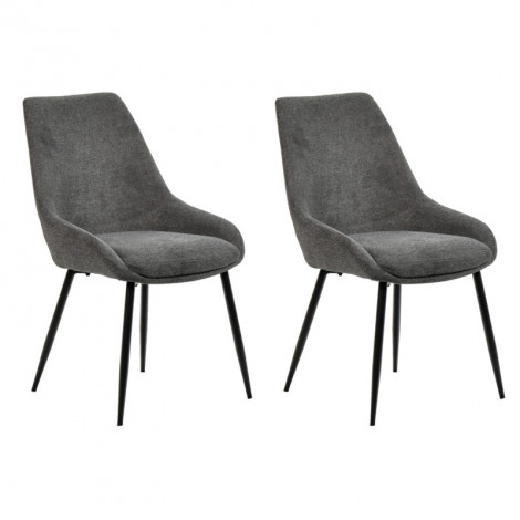 Lot de 2 chaises tissu gris anthracite pieds fins métal noir - JAZZY 2|Chaise|Meuble et moi