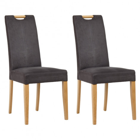 Lot de 2 chaises en microfibre gris foncé pieds chêne massif - FABIA|Chaise|Meuble et moi