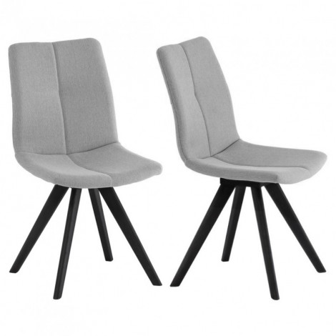 Lot 2 chaises tissu gris clair et piètement chêne massif noir - MISU|Chaise|Meuble et moi