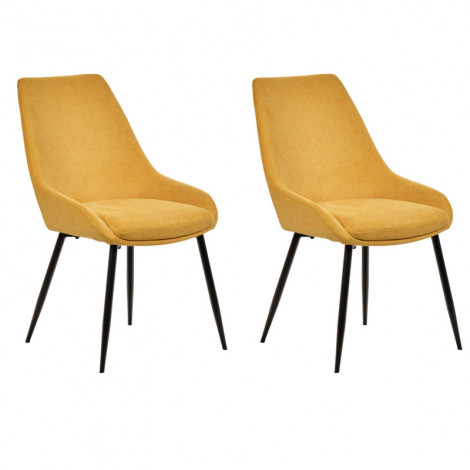 Lot de 2 chaises en tissu jaune et pieds fins en métal noir - JAZZY 2|Chaise|Meuble et moi