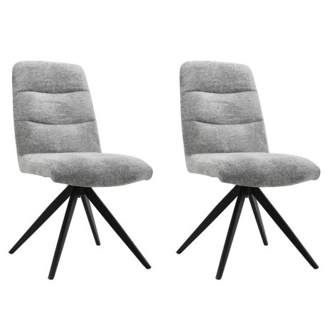 Lot 2 chaises pivotantes tissu doux gris pied croix métal noir - JULIE|Chaise|Meuble et moi
