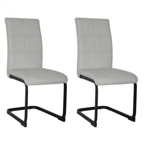 Lot de 2 chaises en tissu écru et pied luge en métal noir - VERDI|Chaise|Meuble et moi
