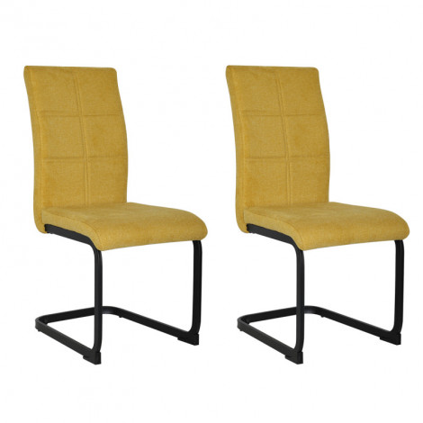 Lot de 2 chaises en tissu jaune et pied luge en métal noir - VERDI|Chaise|Meuble et moi