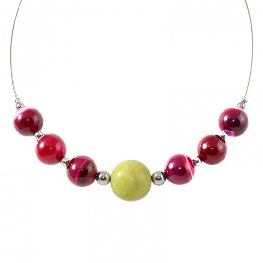 Collier perle de Jade et perles d'Agate rouge veiné