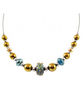 Collier Style Murano et perles d'Hématite dorée