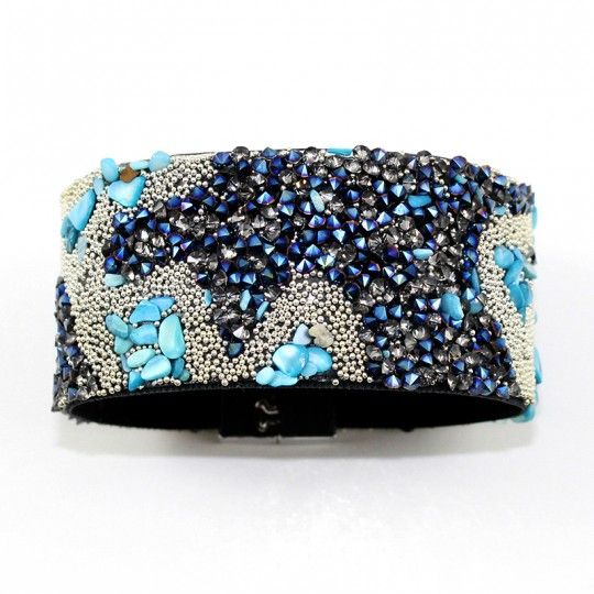 Bracelet manchette micro pierres bleu