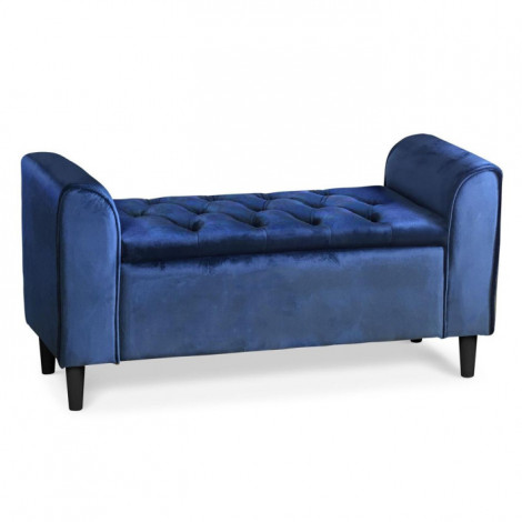 Banc Coffre en Velours "Turner" 114cm Bleu|Banquettes / Bancs / Poufs|Paris Prix