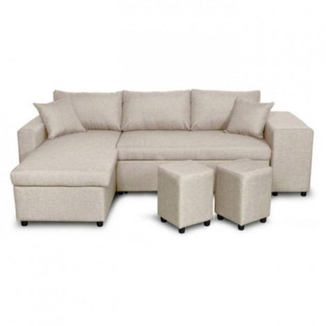 Canapé d'Angle Réversible Convertible Niche à Droite "Kraky IV" 241cm Beige|Canape|Paris Prix