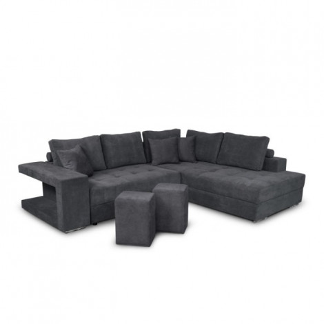 Canapé d'Angle Droit Convertible Niche à Gauche "Raly" 288cm Gris Foncé|Canape|Paris Prix
