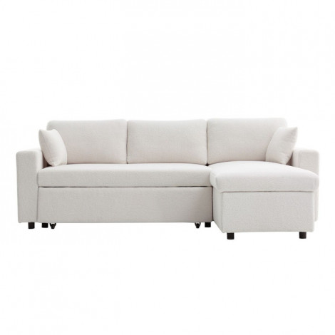 Canapé d'Angle Convertible Bouclette "Arron" 227cm Blanc|Canape|Paris Prix
