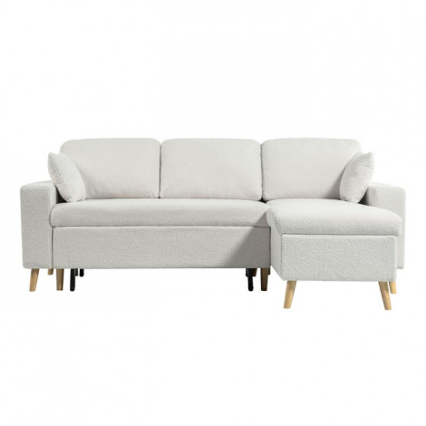 Canapé d'Angle Convertible Bouclette "Koli" 227cm Blanc|Canape|Paris Prix