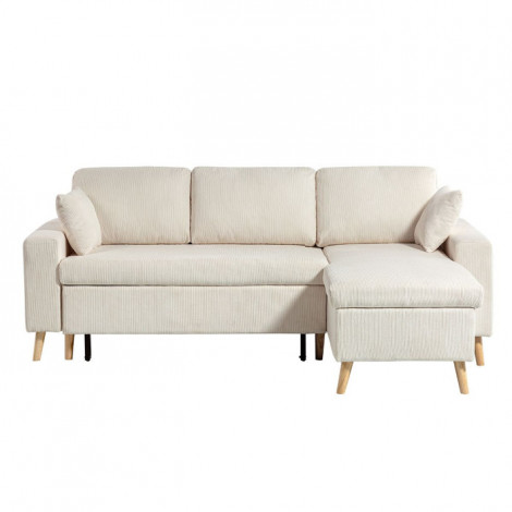 Canapé d'Angle Convertible Velours "Koli" 227cm Beige|Canape|Paris Prix