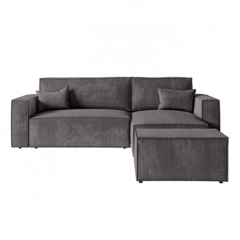 Canapé d'Angle Convertible & Pouf "Mollie" 269cm Gris Foncé|Canape|Paris Prix