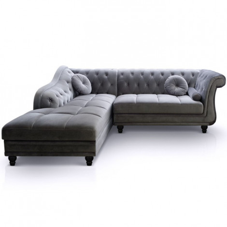 Canapé Chesterfield Velours "Brighton" 240cm Argent Angle Gauche|Canape|Paris Prix