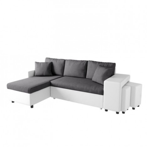 Canapé d'Angle Réversible Convertible Niche à Droite "Kraky" 241cm Gris & Blanc|Canape|Paris Prix