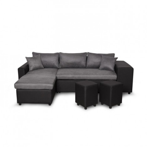 Canapé d'Angle Réversible Convertible Niche à Droite "Kraky" 241cm Gris & Noir|Canape|Paris Prix