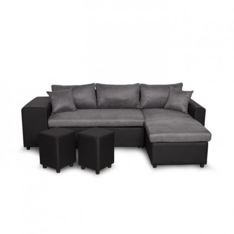 Canapé d'Angle Réversible Convertible Niche à Gauche "Kraky" 241cm Gris & Noir|Canape|Paris Prix