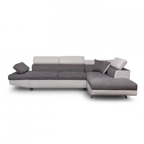 Canapé d'Angle Droit Convertible Microfibre "Noma" 271cm Gris & Blanc|Canape|Paris Prix