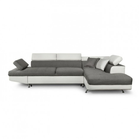 Canapé d'Angle Droit Convertible Tissu "Noma" 271cm Gris & Blanc|Canape|Paris Prix