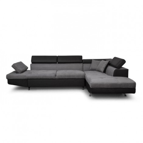 Canapé d'Angle Droit Convertible Microfibre "Noma" 271cm Gris & Noir|Canape|Paris Prix