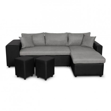Canapé d'Angle Réversible Convertible Niche à Gauche "Kraky II" 241cm Gris & Noir|Canape|Paris Prix