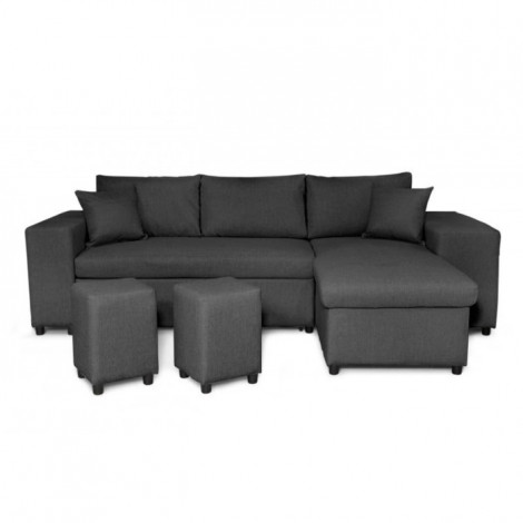 Canapé d'Angle Droit Convertible Niche à Gauche "Torino" 254cm Gris Foncé|Canape|Paris Prix