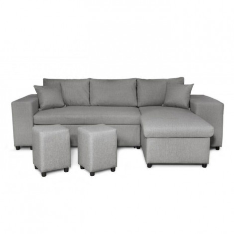 Canapé d'Angle Droit Convertible Niche à Gauche "Torino" 254cm Gris Clair|Canape|Paris Prix