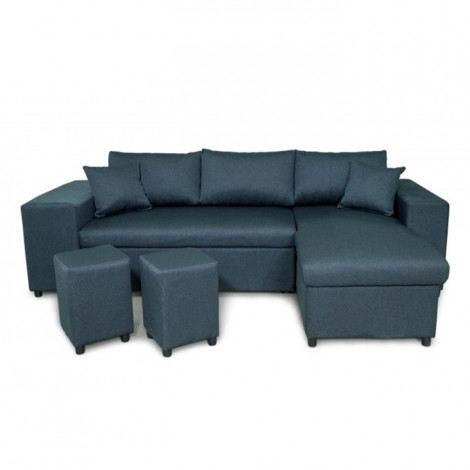 Canapé d'Angle Droit Convertible Niche à Gauche "Torino" 254cm Bleu Pétrole|Canape|Paris Prix