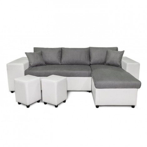 Canapé d'Angle Droit Convertible Niche à Gauche "Torino" 254cm Gris & Blanc|Canape|Paris Prix
