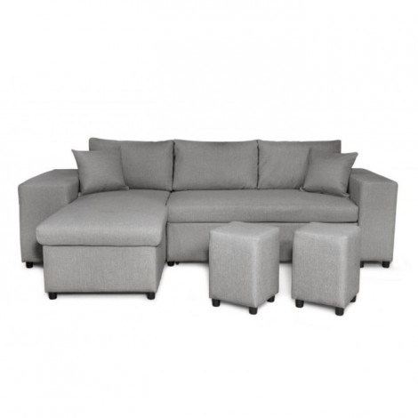 Canapé d'Angle Gauche Convertible Niche à Droite "Torino" 254cm Gris Clair|Canape|Paris Prix