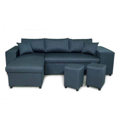 Canapé d'Angle Gauche Convertible Niche à Droite "Torino" 254cm Bleu Pétrole|Canape|Paris Prix